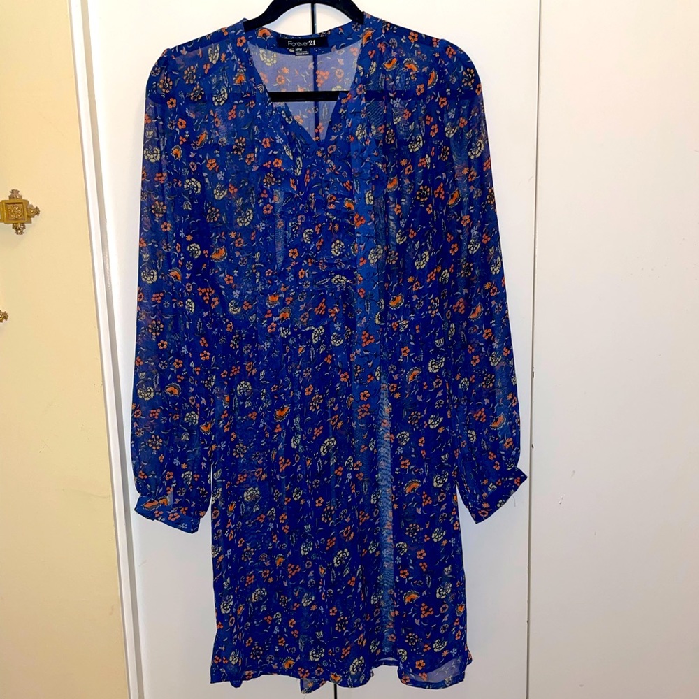 Forever 21 Sheer blue dress with orange flowers
